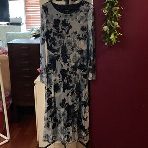 Lauren Ralph Lauren sheer Floral Long Sleeve Dress in shades of navy and blue